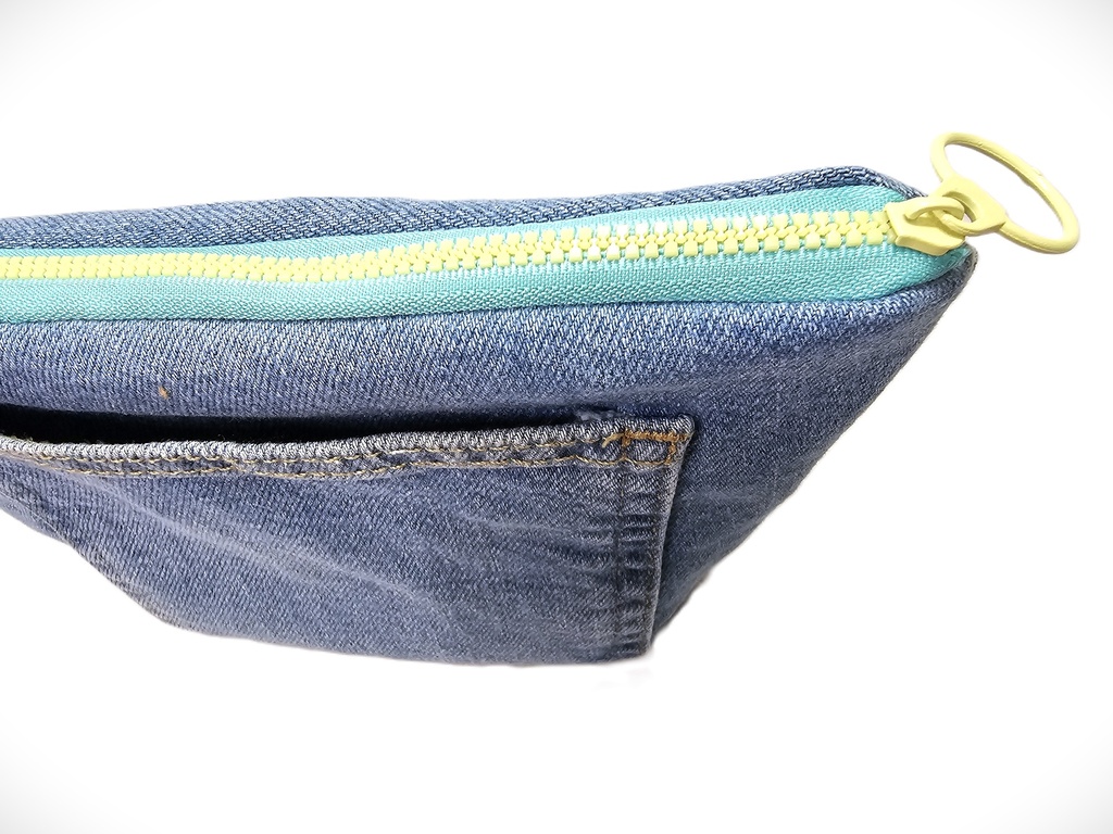 Trousse beauté en denim & marron