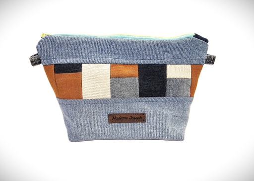 Pouch denim & brown